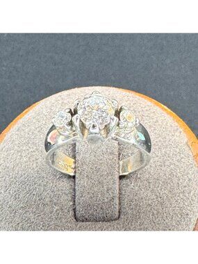VTG Sterling Silver 925 Cubic Zirconia Three Stone Prong Set Ring Size 5.75